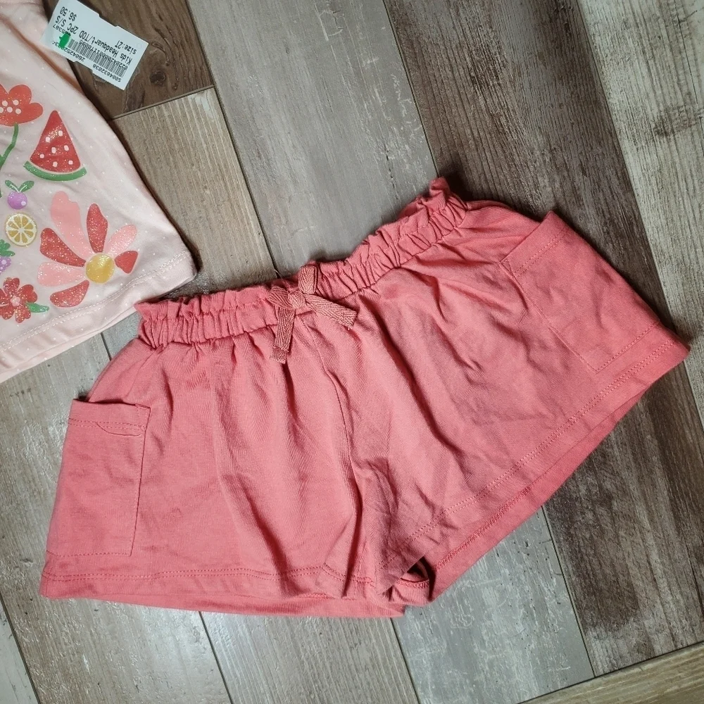NWT Kids Headquarters 2Pc Pink Toddler Girl Outfit Shimmery Floral Summer